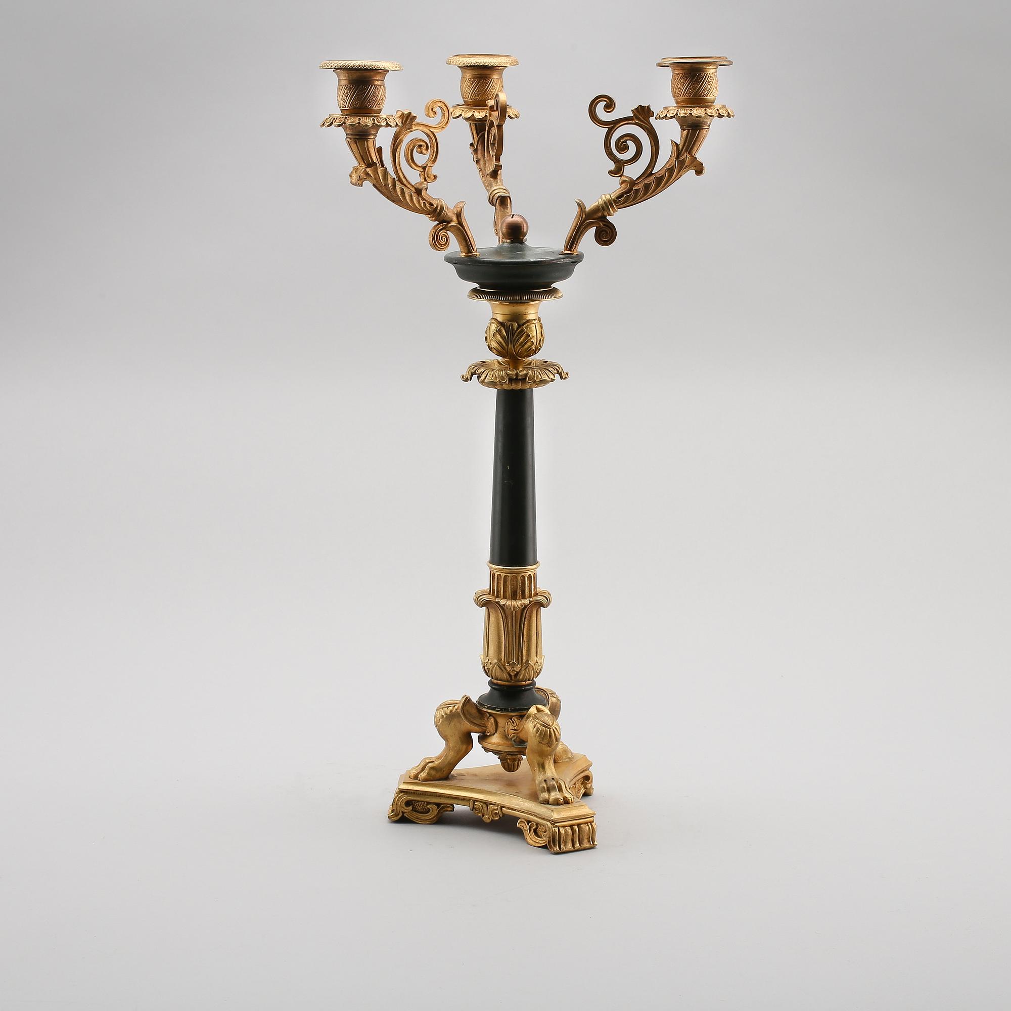 KANDELABER, förgylld brons, empirestil, 1800-tal.