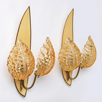 Bertil Brisborg & Fritz Kurz, a pair of wall lamps, Orrefors & Nordiska Kompaniet, 1950s.