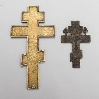 Two Russian brass crosses, turn of the  20th century.