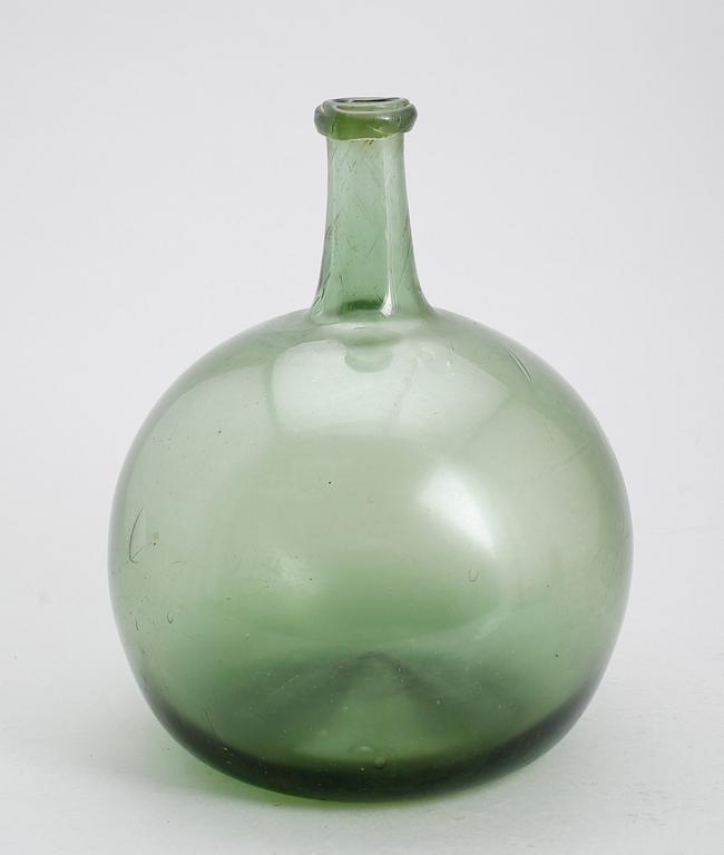 FLASKA, grönt glas, 1700-/1800-tal.