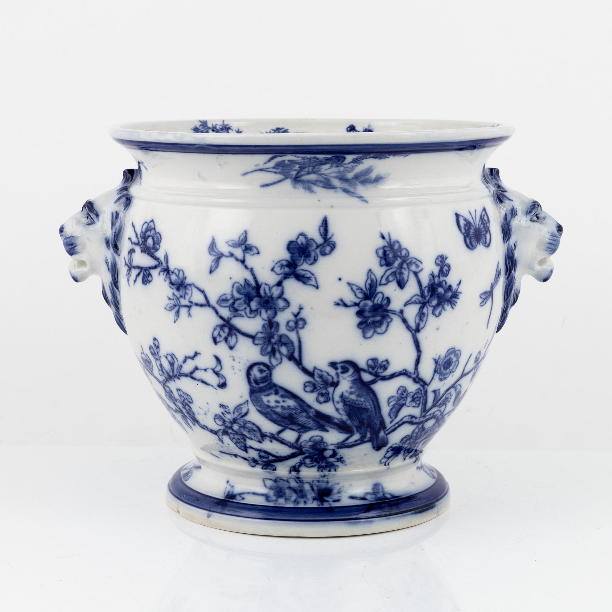 A flintware garden urn, ’Fågel’, Gustavsberg from around 1900.