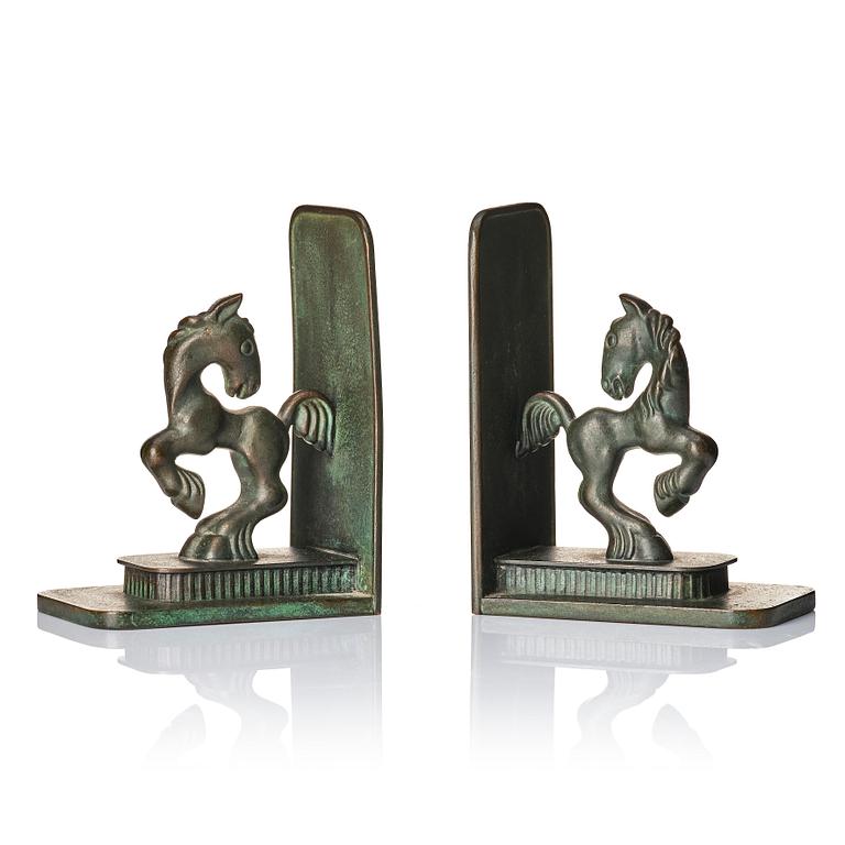 Carl-Einar Borgström, a pair of patinated bronze bookends, Ystad Brons, 1930-40s.