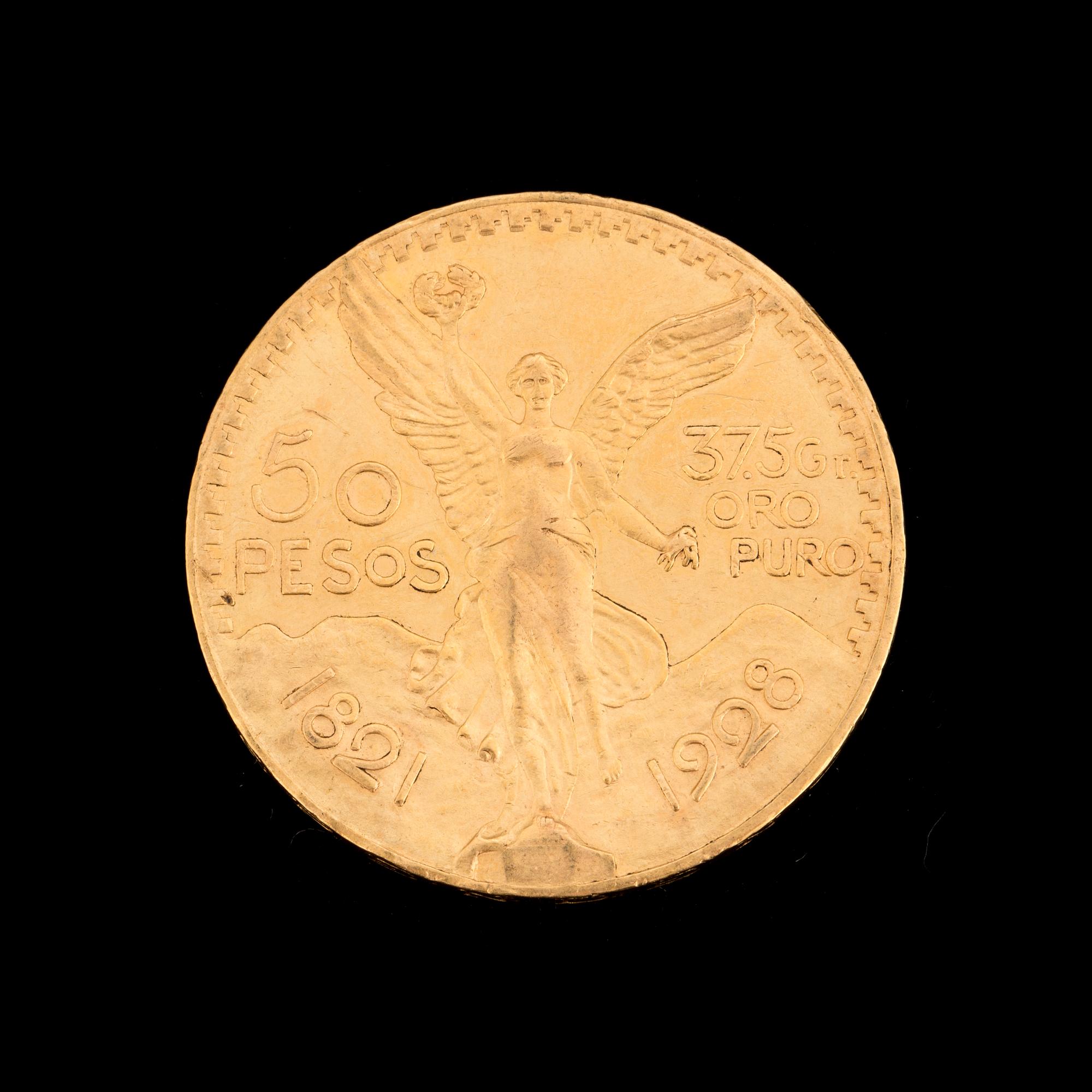 50 PESO GOLD MEXICO COIN, 1921-1928. Weight ca 42 grams.