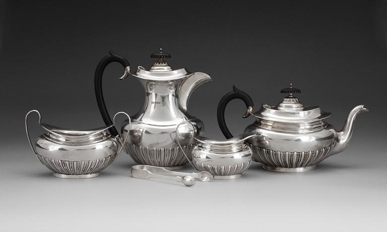 KAFFE- OCH TESERVIS, 5 delar, silver, Sheffield, England. 1858. Ca 2000g.