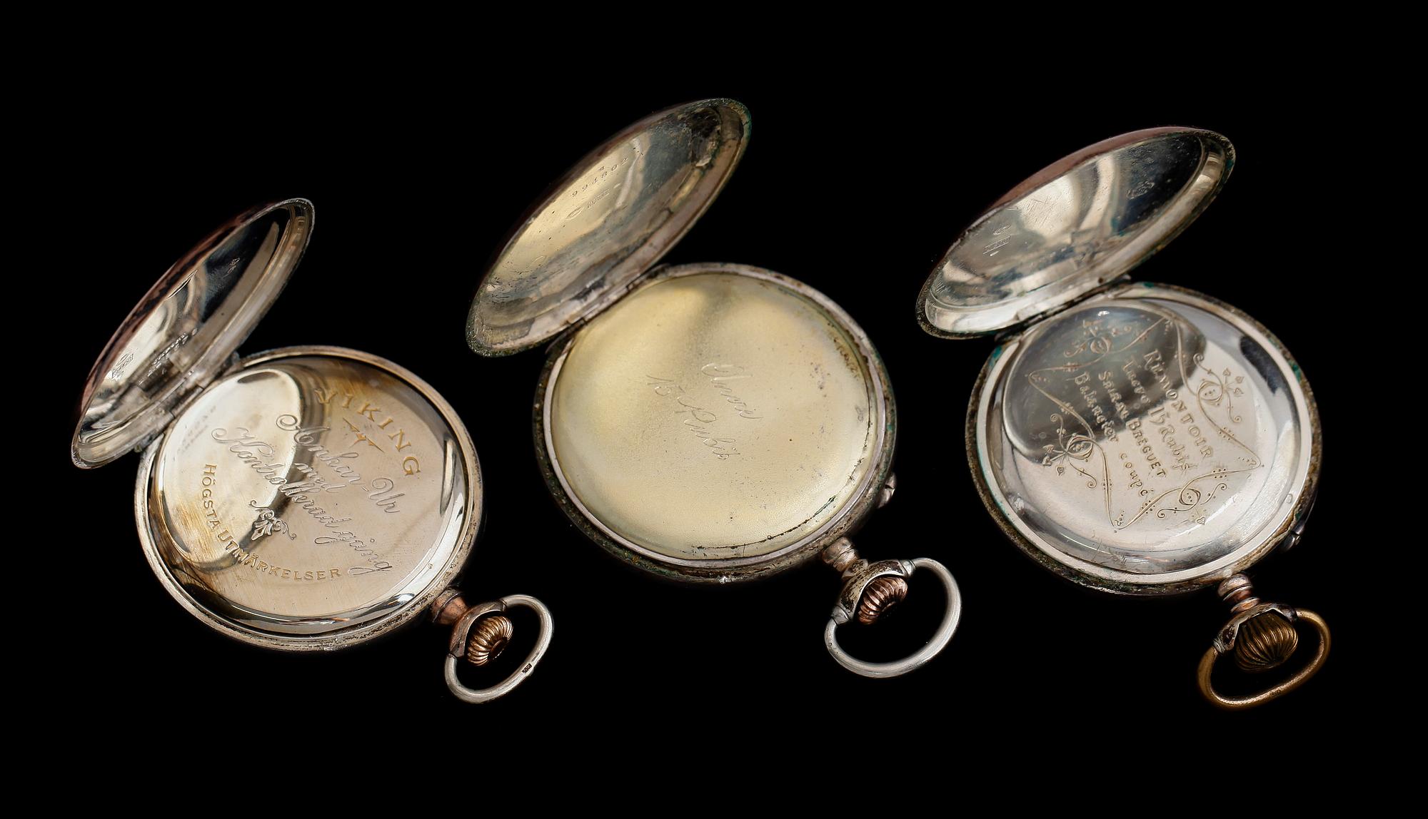 FICKUR, 3 st, herr, silver, tidigt 1900-tal.