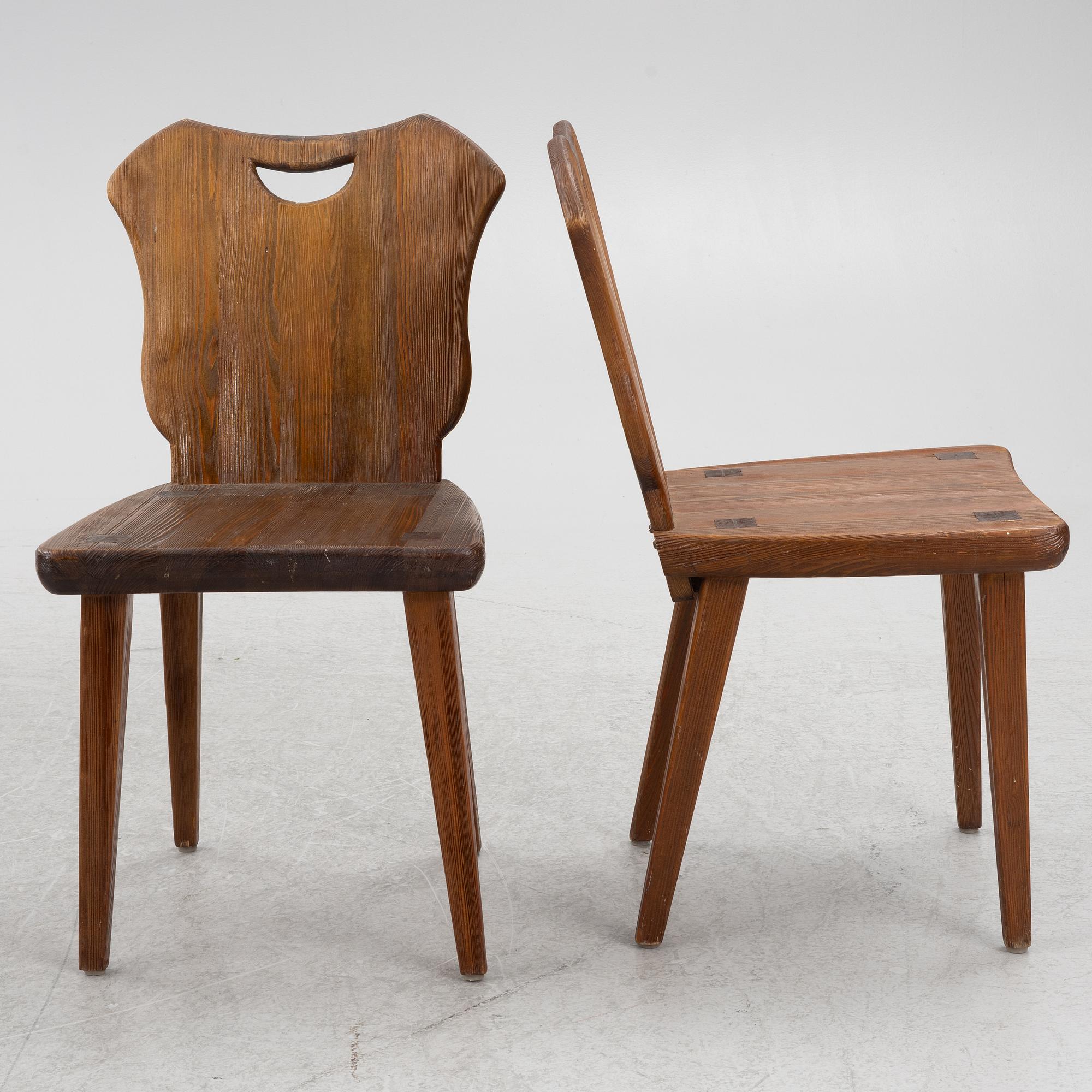 A set of four stained pine chairs, Sweden, 1930s-40s.