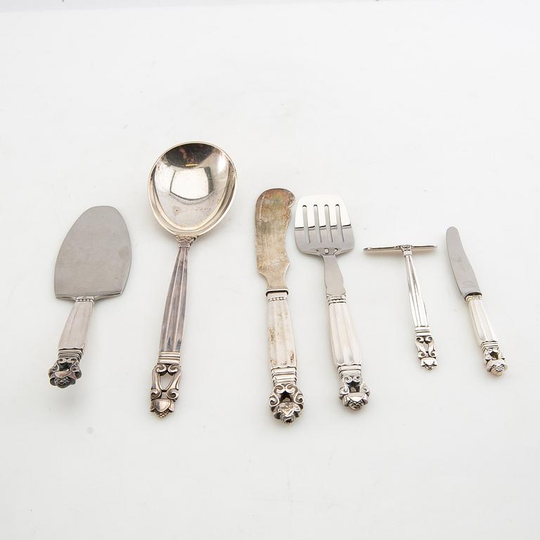 Johan Rohde, serveringsbestick 6 dlr "Konge/Achorn" sterlingsilver för Georg Jensen efter 1945.