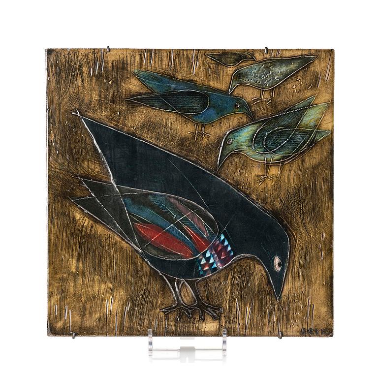 Rut Bryk, a stoneware relief depicting birds, Arabia, Finland, 1950s.