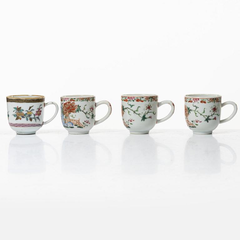 A group lot of 11 Chinese cups, Qing dynasty, Qianlong (1736-95).