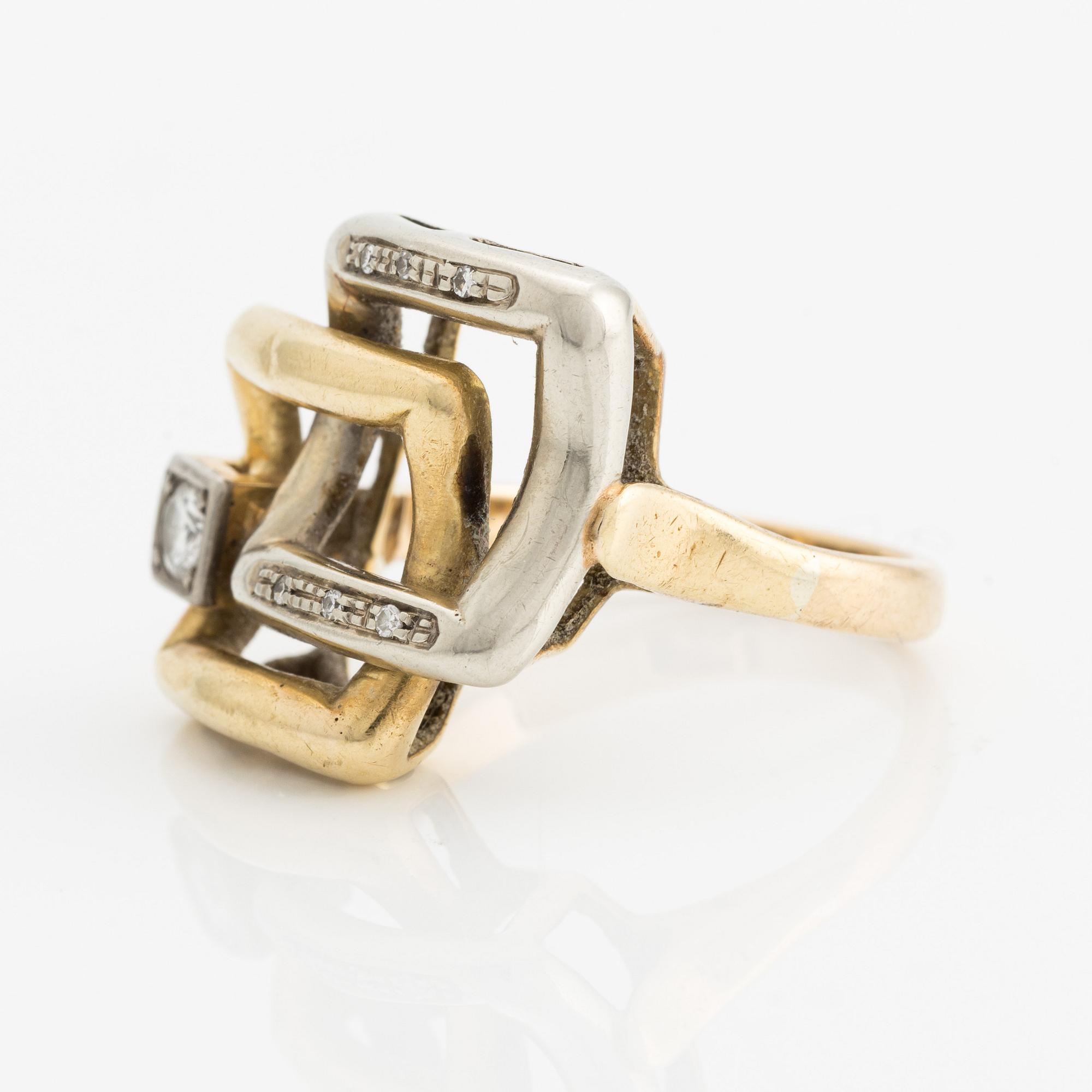 Ring, 18K guld och vitguld med briljantslipade och åttkantslipade diamanter.