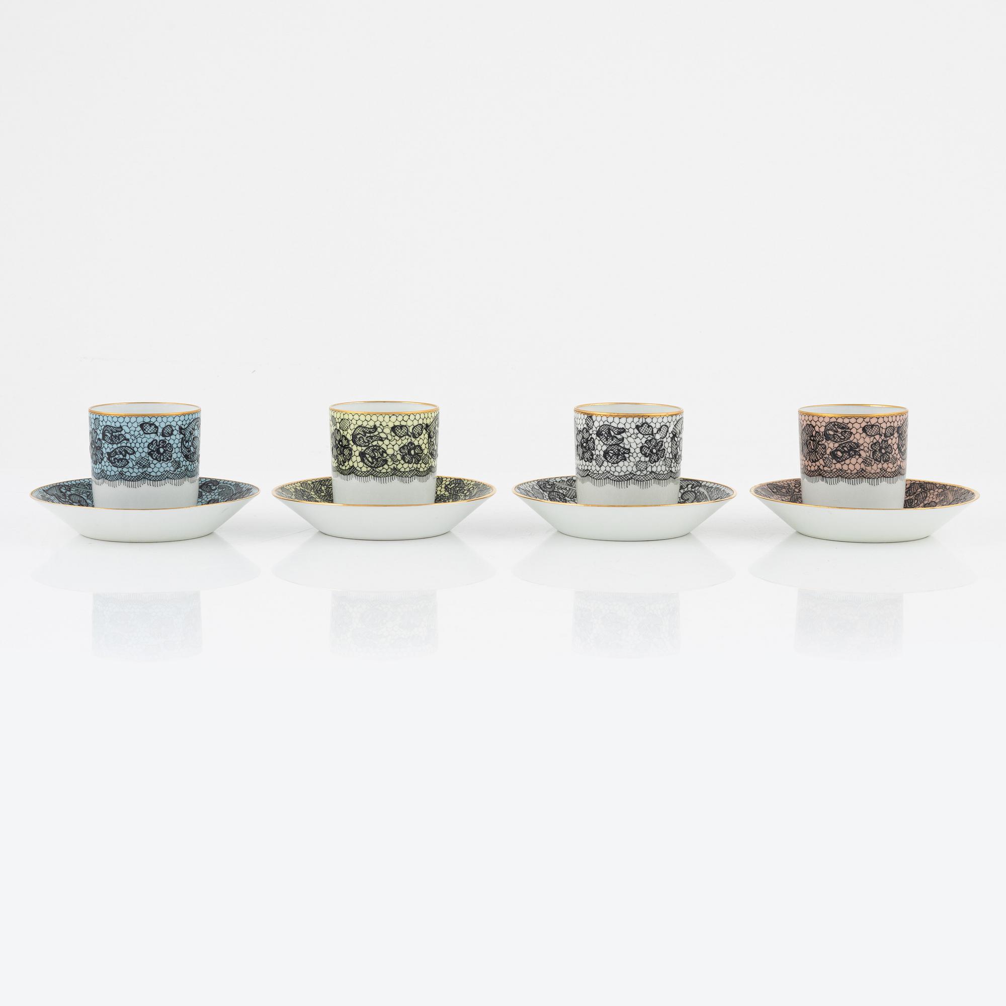 Kaffeservis, 7 delar, porslin, Black Lace, Marcel Rochas Paris, Limoges Le Tallec.