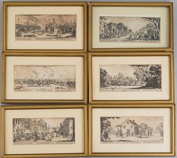 JACQUES CALLOT, the complete set of 18 etchings, 1633, second and third state mixed in the set.