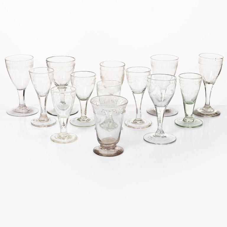 13 glasses, mostly Sweden, circa 1800.