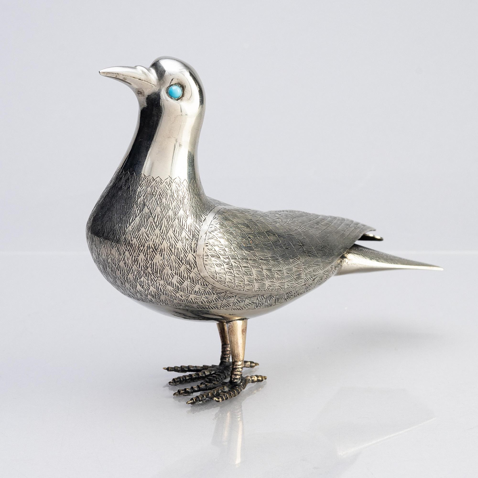 A Persian silver pigeon, the Qajar dynasty (1789–1925).