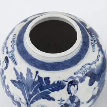 Two similar blue and white lidded urns, China, 19th century.