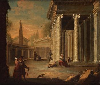 Giovanni Paolo Pannini Circle of, Figures at a Classical Temple.