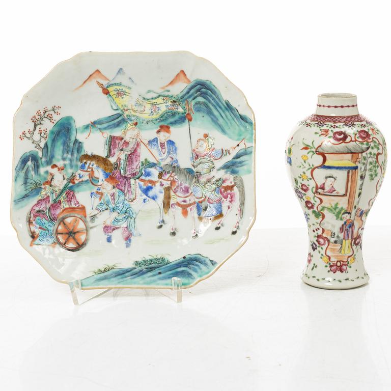 Fat samt vas, porslin. Qingdynastin, 1700/1800-tal.