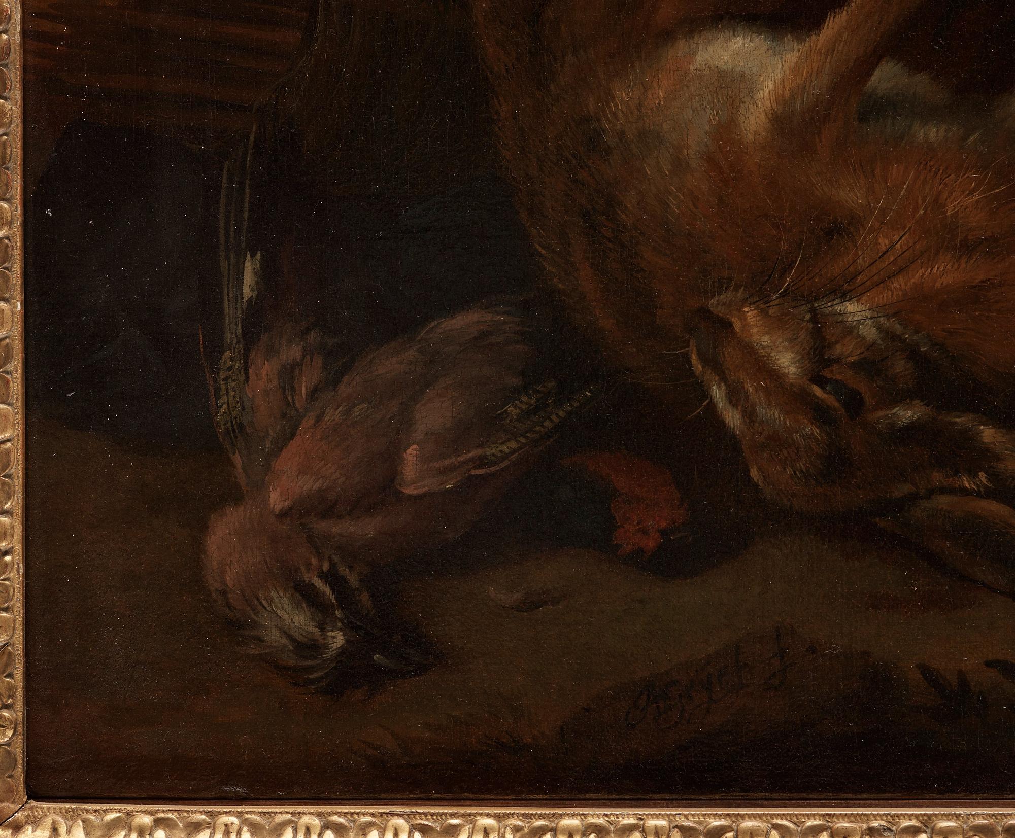 Adriaen de Gryeff, Still life with fruits and quarry.