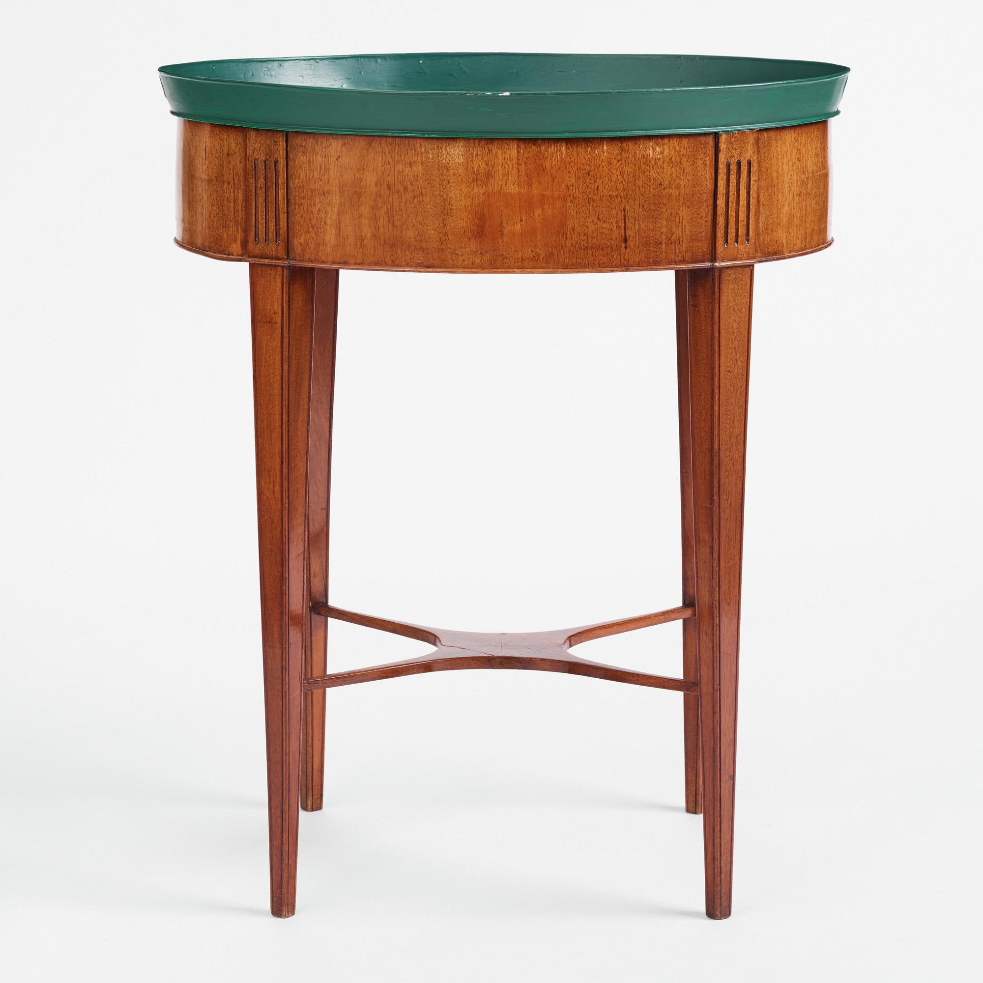 A late Gustavian mahogany and tole tray-table, Stockholm, late 18th century.