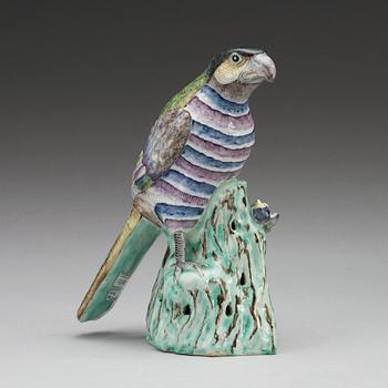 A famille rose figure of a hawk, Qing dynasty.