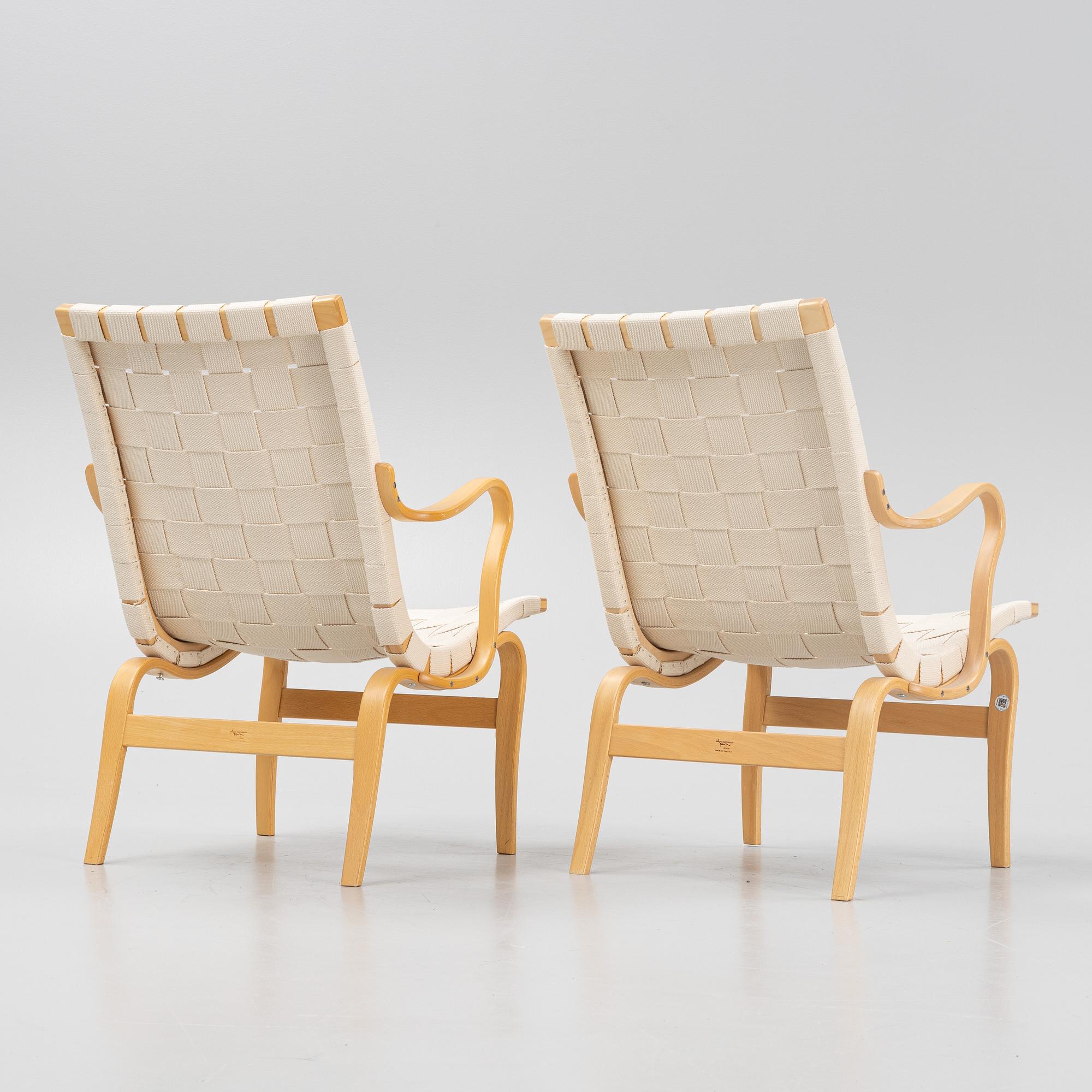 Bruno Mathsson, a pair of 'Eva' armchairs, Bruno Mathsson International, Värnamo, Sweden 2004.