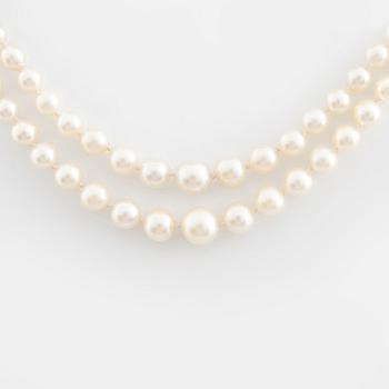 Two strand cultured pearl necklace.