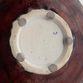 Stig Lindberg, a stoneware vase and a bowl, Gustavsberg studio, Sweden 1976 and 1978.
