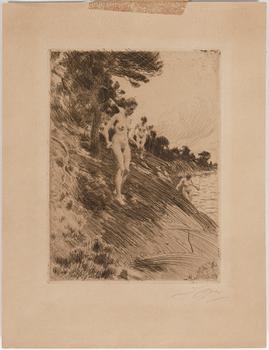 Anders Zorn · ANDERS ZORN, etsning, "Skrämda", signerad och daterad 1912 i plåten respektive blyertssignerad.