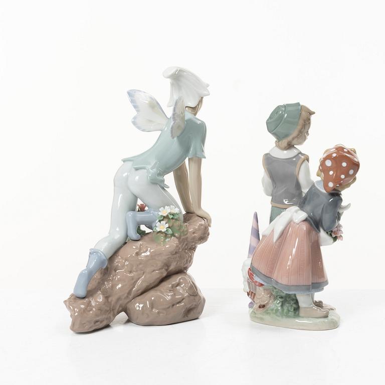 Lladró, figuriner, 4 st, "Prince of the elves", "Enchanted prince", "Puss in boots", "Hans och Greta", Spanien.