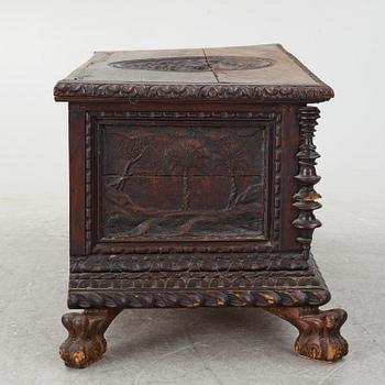 A baroque style wooden chest, 19th century.