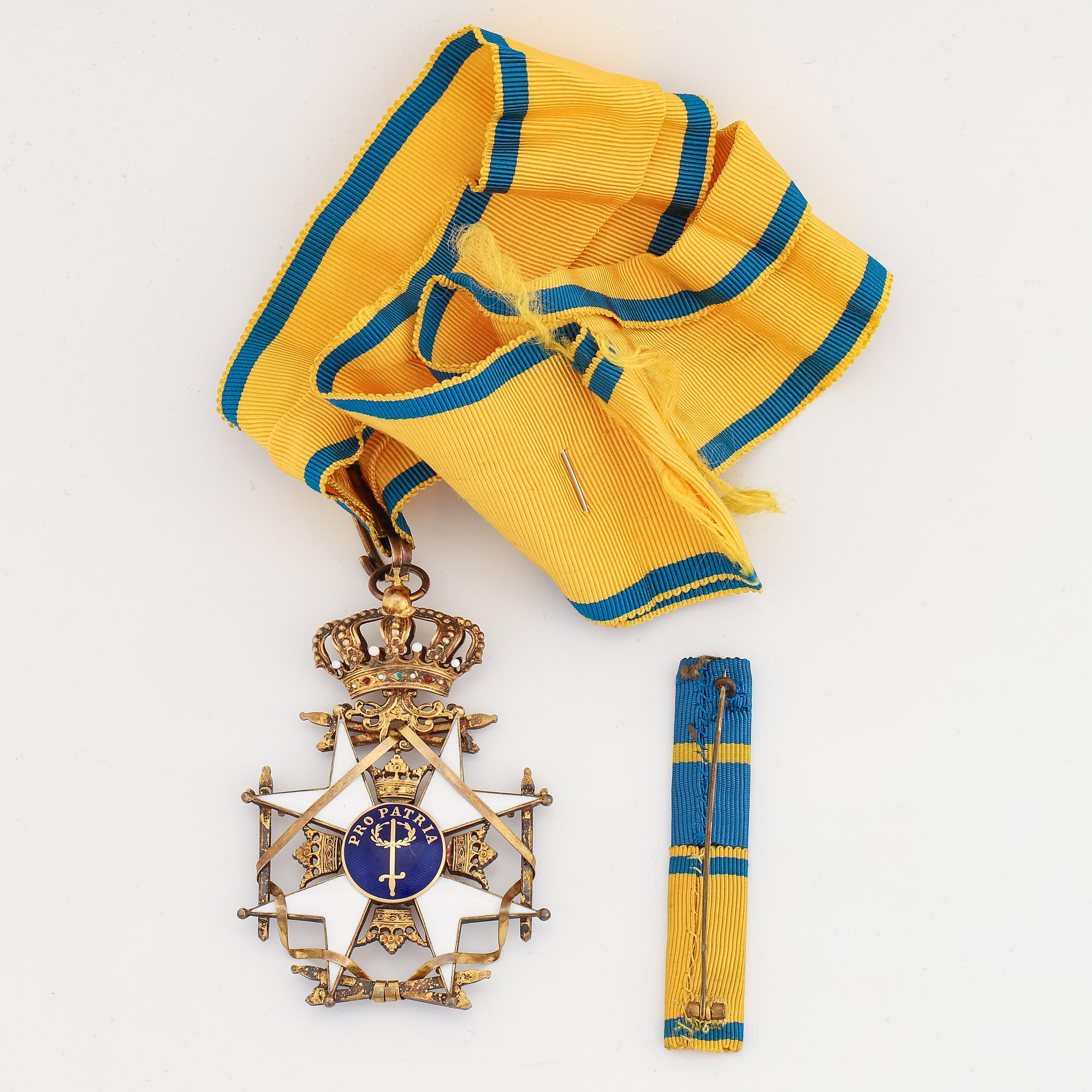 Ordenstecken, Kungliga Svärdsorden, kommendör, förgyllt silver och emalj. C.F Carlman, Stockholm.
