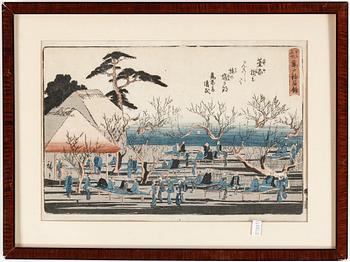 TRÄSNITT, 4 stycken, bland annat Utagawa Hiroshige, Japan, 18/1900-tal.