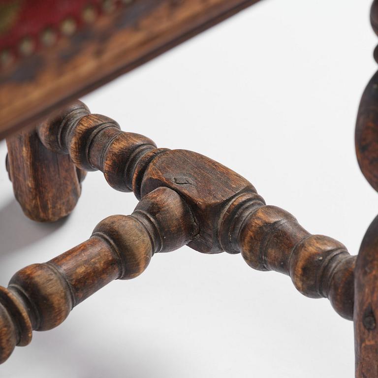 A pair of Swedish carved Baroque stools, circa 1700.