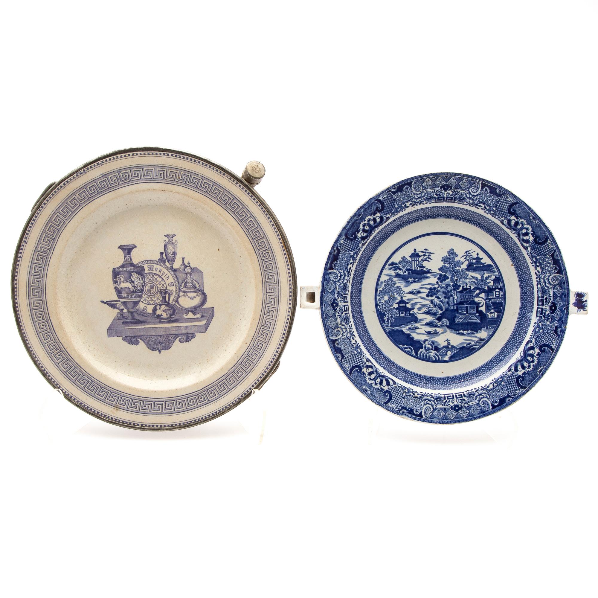 Hot watert plates, two pieces, creamware, Europe 19th century.