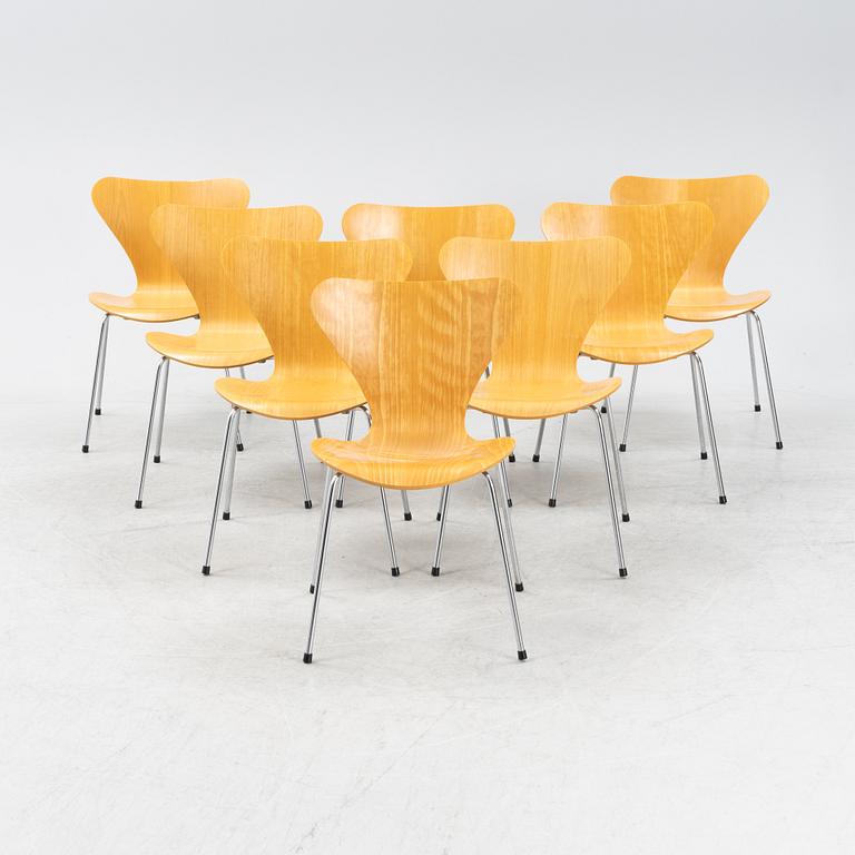 Arne Jacobsen, stolar, 8 st, Fritz Hansen, Danmark, daterade 1988.