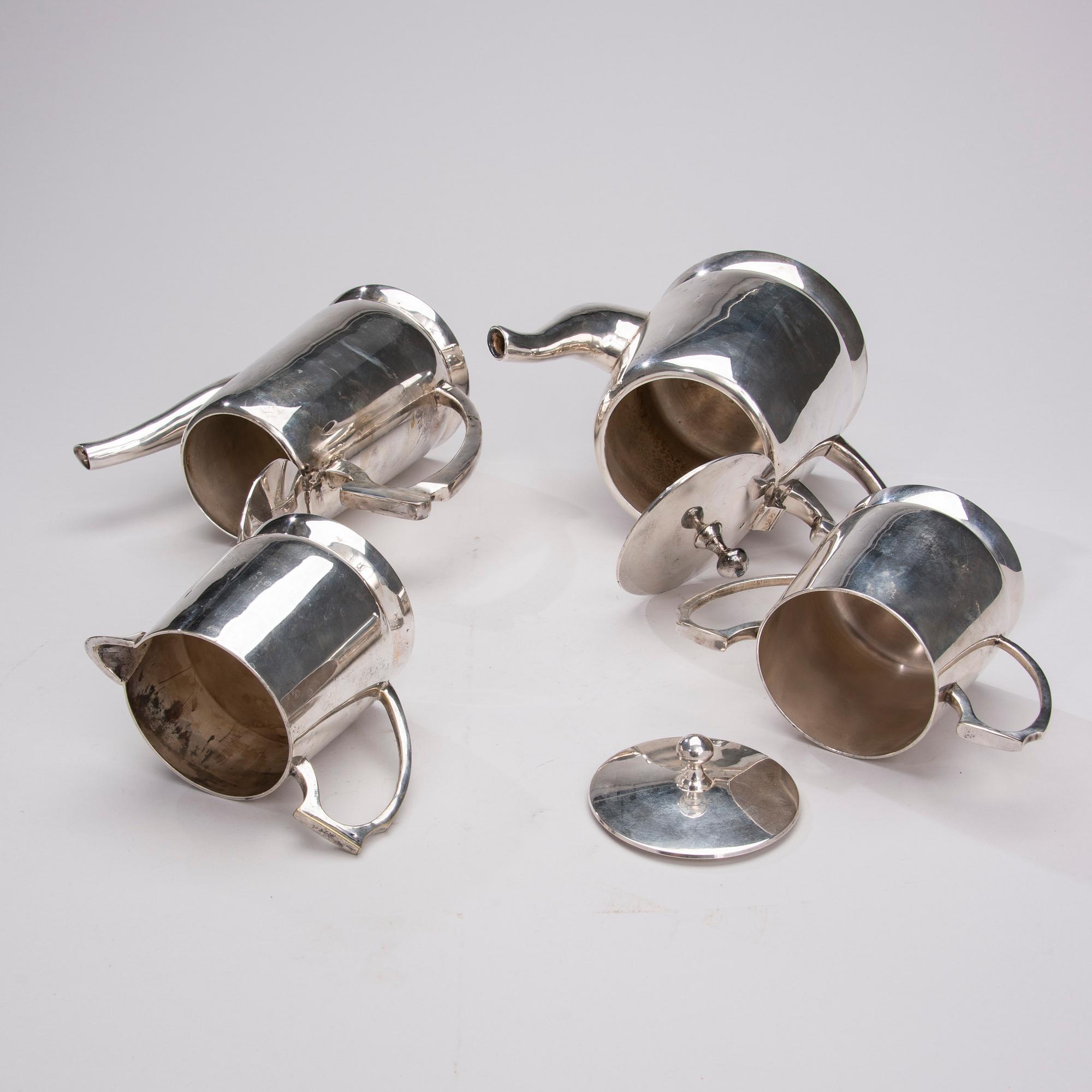KAFFESERVIS, 4 delar, nysilver. 1900-talets mitt.