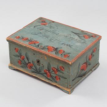 a painted swedish wooden box dated 1812.