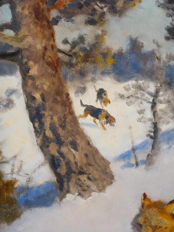 Bruno Liljefors, Winter fox with following hound.