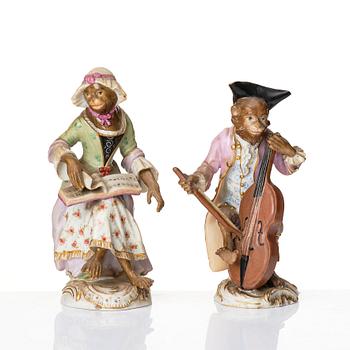 Figuriner, åtta stycken, porslin. Meissen, 1800-talets senare del. "Affenkapelle".