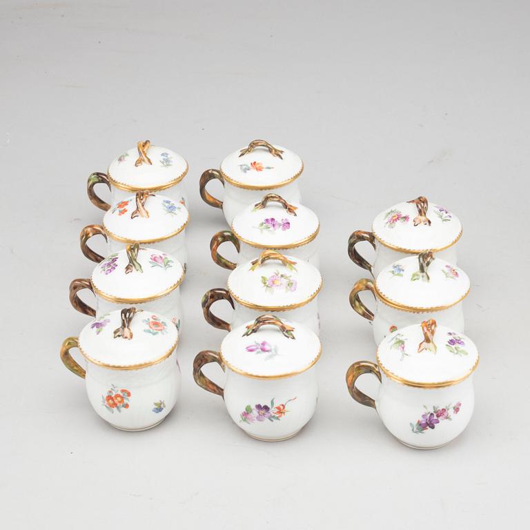 A SET OF 11 CUSTARD CUPS, porcelain, "Sachsisk Blomst", Royal Copenhagen.