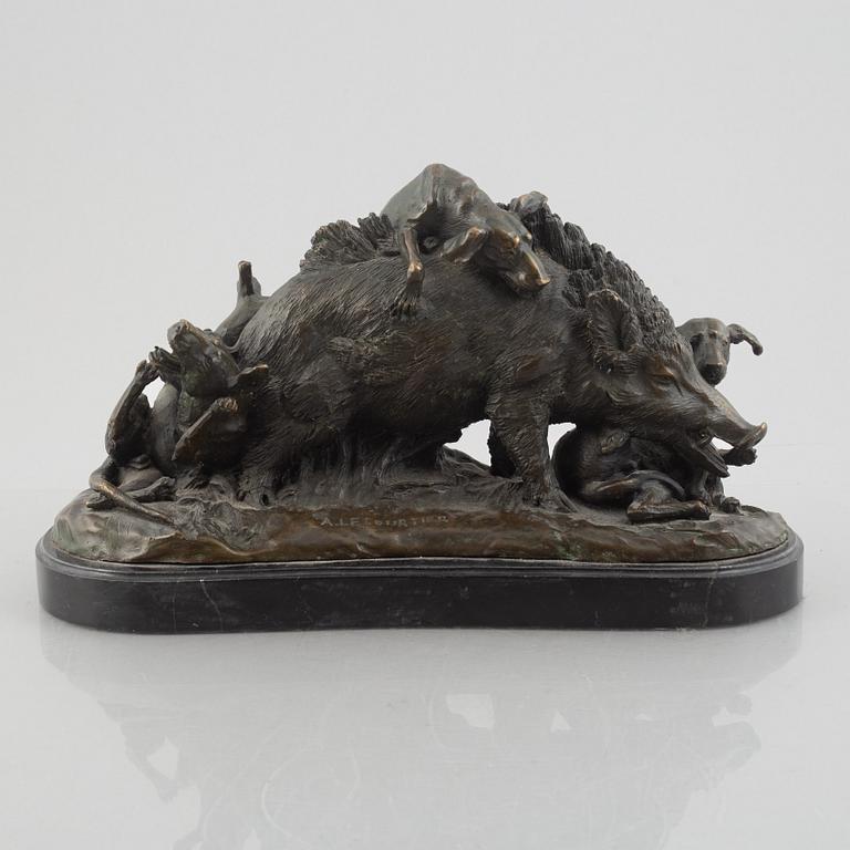 A. Lecourtier, Vildsvinsjakt.