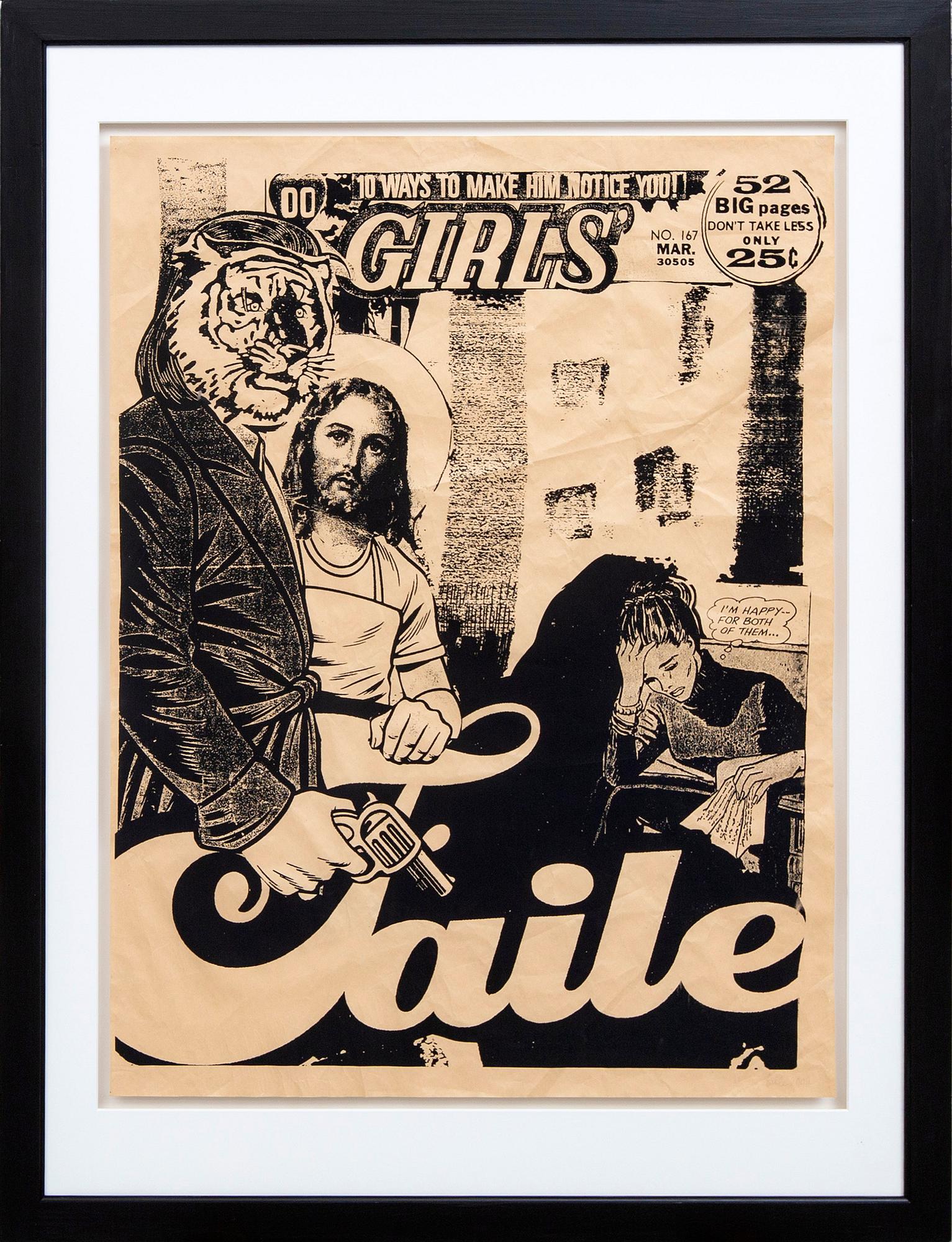 FAILE, screenprint on creased paper, signed and dated 2004.