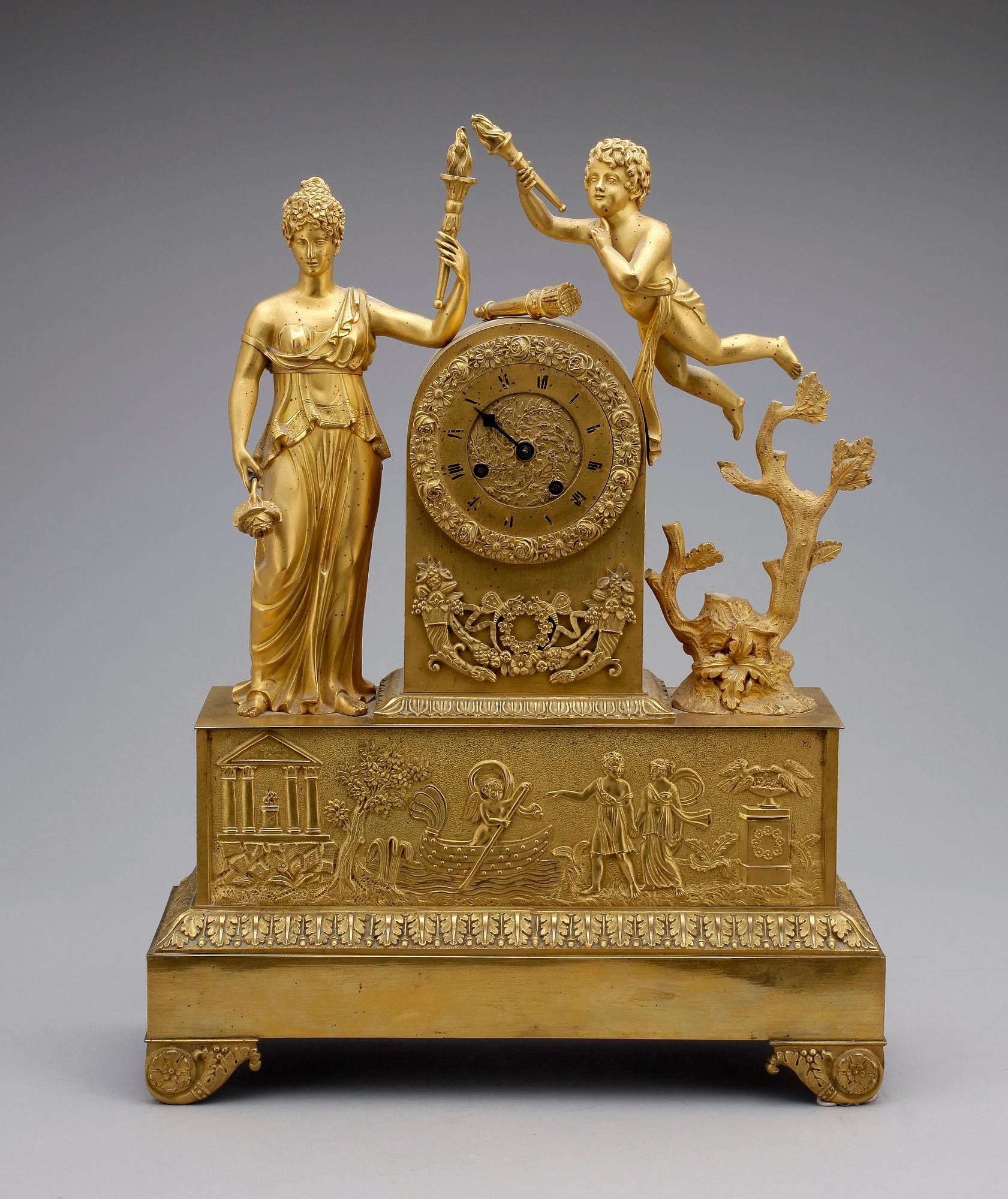 BORDSPENDYL, empire, delvis utplånad urmakarmärkning, Frankrike 1800-talets första hälft.