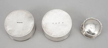 PARTI DOSOR, 6 st, silver, bla Carl Fredrik Jonssén, Uddevalla 1850. Totalt ca 280 gram.