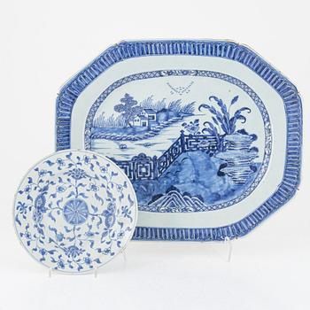 A plate and serving dish, porcelain, China, 19th century.