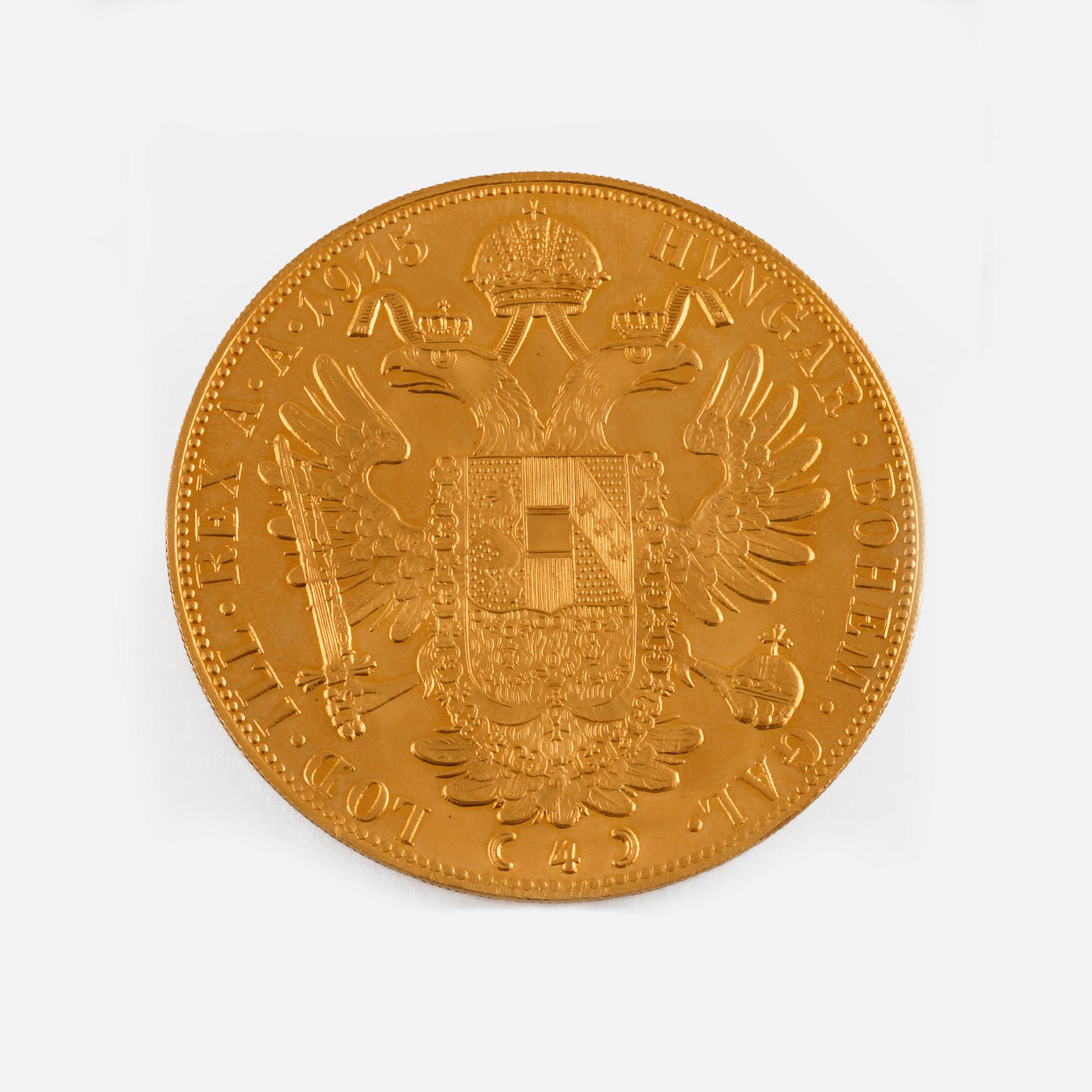 GULDMYNT, 4 dukat, Österrike-Ungern, daterat 1915, ca 14 gram.