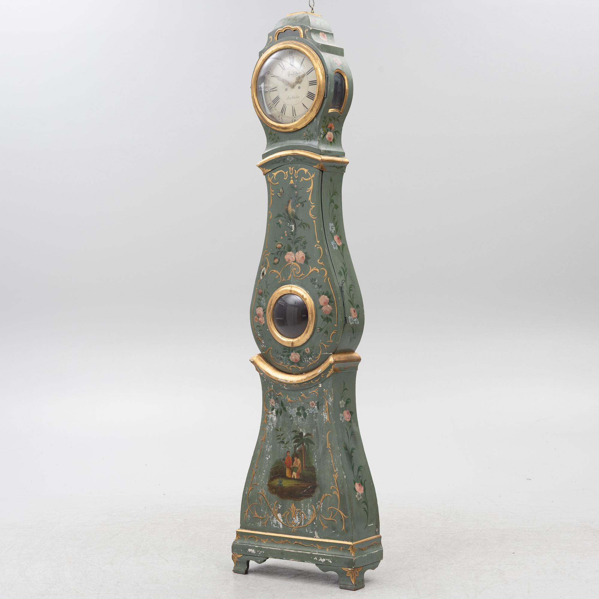 A Swedish Rococo longcase clock. The dial signed by Augustin Bourdillon, Stockholm.