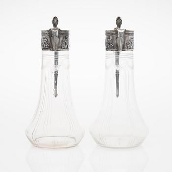 VINKANNOR, ETT PAR, silver och glas, Lazarus Posen, Frankfurt 1900-talets början.