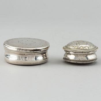 Two swedish silver boxes, 18-19th century.
