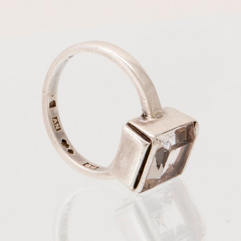 Wiwen Nilsson, silver ring with square-cut rock crystal, Lund 1942.